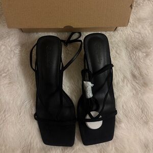 black strappy square-toe heels ₊˚⊹♡